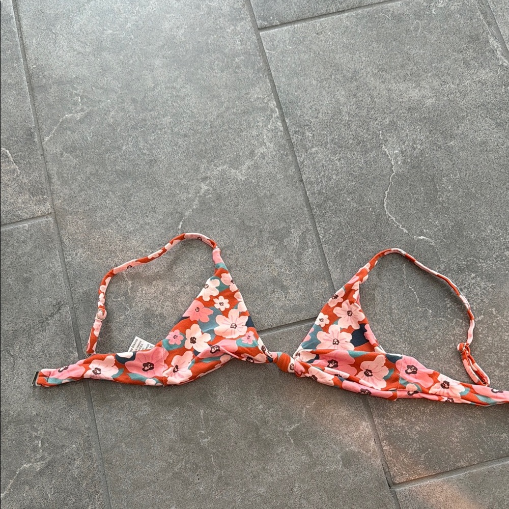 Floral Triangle Bikini Top - Pink & Orange Flower Print